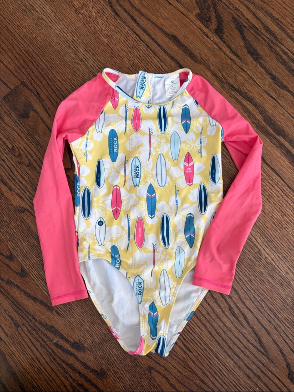 Snapper Rock Pink & Yellow Surfboard Long-Sleeve Rashguard One-Piece